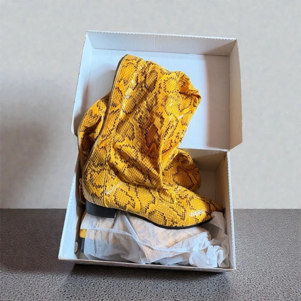 Stylish Yellow Snakeskin Over-the-Knee Boots